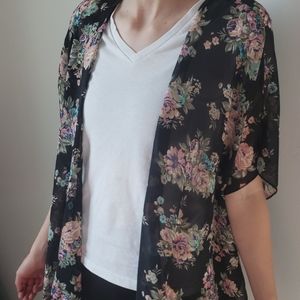 Floral cardigan, light weight polyester.